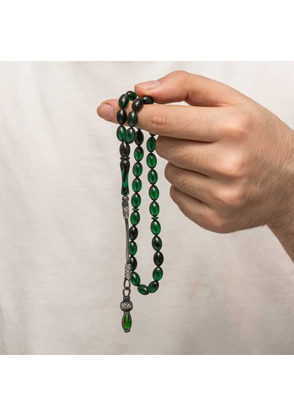 Gümüş 1000 Ayar Kazaz Püsküllü Sıkma Kehribar Tesbih (BC-90DA4F) indirimleri