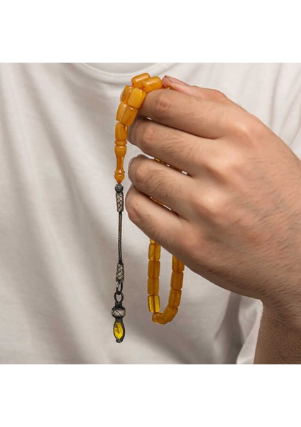 Gümüş 1000 Ayar Kazaz Püsküllü Sıkma Kehribar Tesbih (BC-90DA4F) modelleri