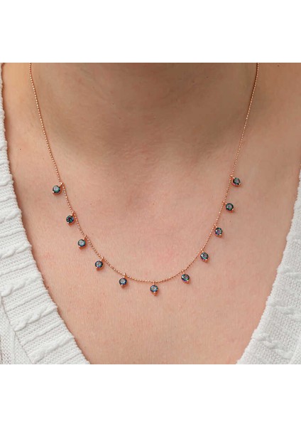 Gümüş Mistik Topaz Taşlı Rose Şans Kadın Kolye (BC-048CC6)