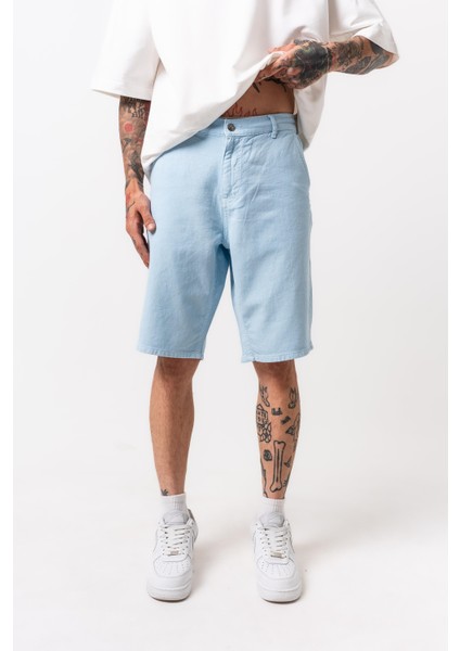 Erkek Parça Boya Şort Bebe Mavi