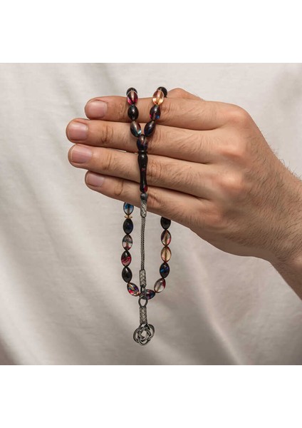 Gümüş Kazaz Püsküllü Sıkma Kehribar Tesbih (BC-E401FC)