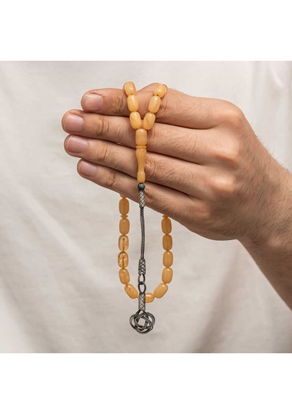 Gümüş Kazaz Püsküllü Sıkma Kehribar Tesbih (BC-E401FC)