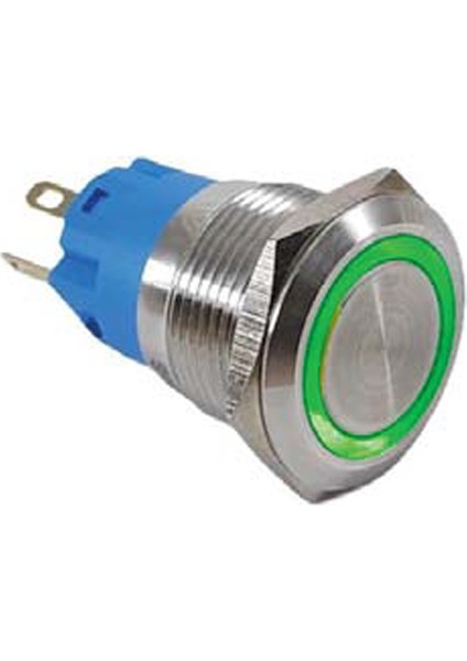 19MM Metal Yaylı Halka Ledli 1no/1nc 12-24V Yeşil