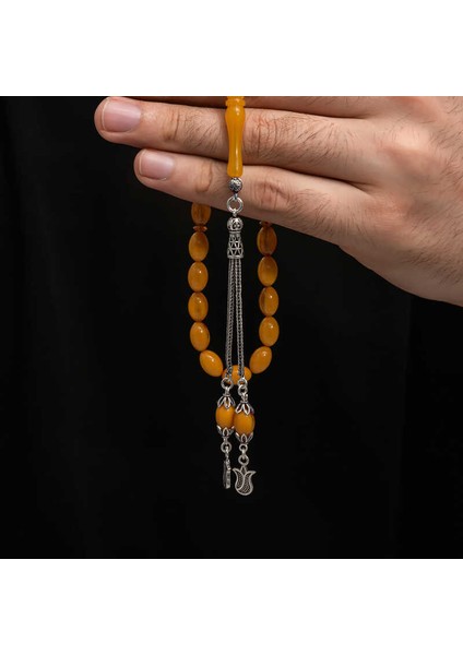 Gümüş Püskül Sıkma Kehribar Tesbih (BC-2EE3B4) modelleri