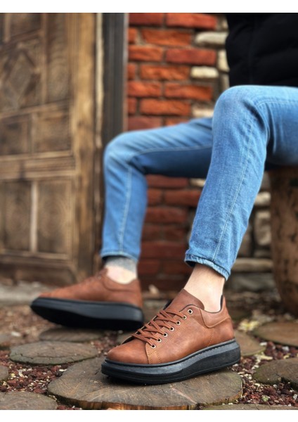 ET0547 Kalın Yüksek Taban Taba Siyah Bağcıklı Spor Erkek Ayakkabı