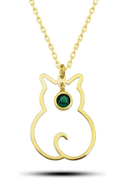 925 Ayar Gümüş Mayıs Ayı Doğum Taşı Kedi Kadın Kolye (BC-87A228)