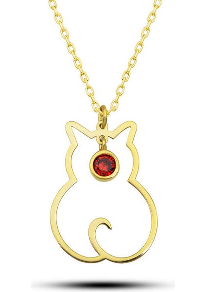 925 Ayar Gümüş Ocak Ayı Doğum Taşı Kedi Kadın Kolye (BC-3F7D49)