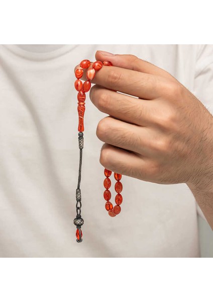 Gümüş 1000 Ayar Kazaz Püsküllü Sıkma Kehribar Tesbih (BC-90DA4F) fiyatları