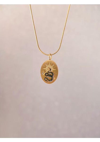 Kadın Çelik Gold Yılan Motifli Vintage Kolye