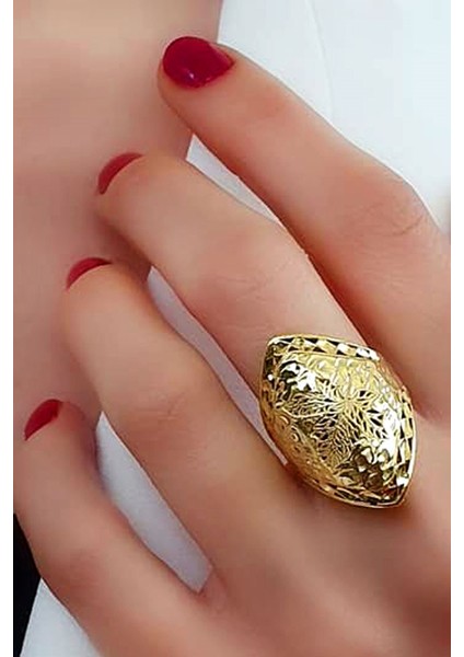 Çınar yaprağı işlemeli gümüş üzerine altın kaplama italyan tasarımı lüks yüzük