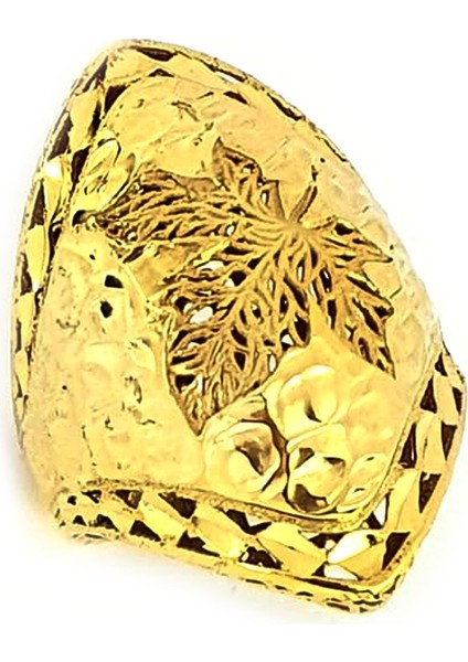 Çınar yaprağı işlemeli gümüş üzerine altın kaplama italyan tasarımı lüks yüzük fiyatları