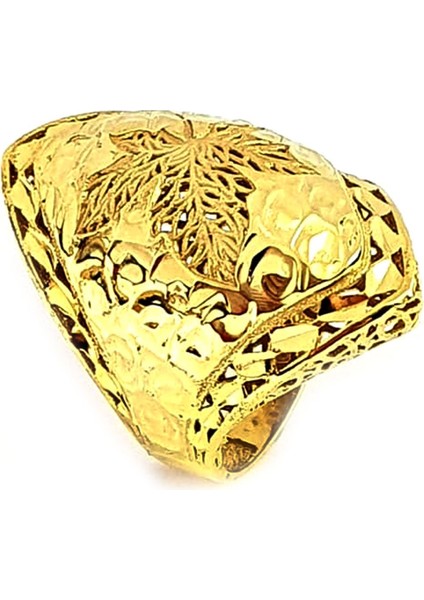 Çınar yaprağı işlemeli gümüş üzerine altın kaplama italyan tasarımı lüks yüzük fırsatları