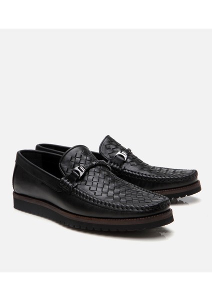 02AYH302950A100 ERKEK Deri Siyah Hafif Tabanlı Toka Detaylı Loafer