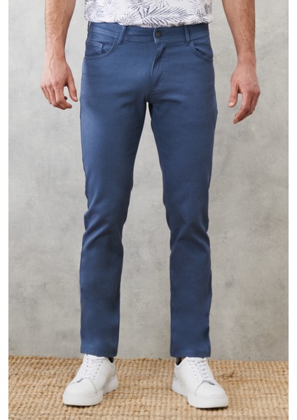 ALTINYILDIZ CLASSICS Erkek Petrol Slim Fit Dar Kesim Armürlü 5 Cepli Casual Esnek Pantolon