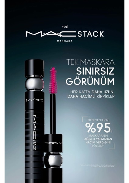 Mac Macstack Siyah Maskara Mega Fırça 12ML - Kıvırma, Uzunluk ve Hacim Etkili Maskara