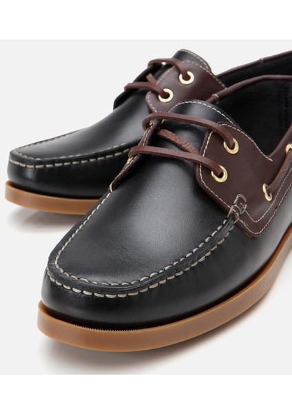 02ayh303300a104 Erkek Deri Siyah Bağcık Detaylı Günlük Loafer
