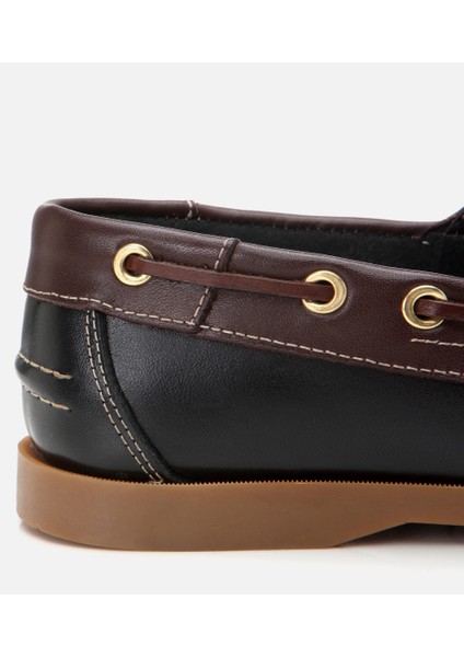 02ayh303300a104 Erkek Deri Siyah Bağcık Detaylı Günlük Loafer