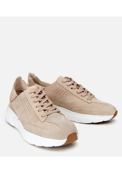 02AYH305120A400 ERKEK Nubuk Deri Ekru Ultra Hafif Tabanlı Spor Ayakkabı