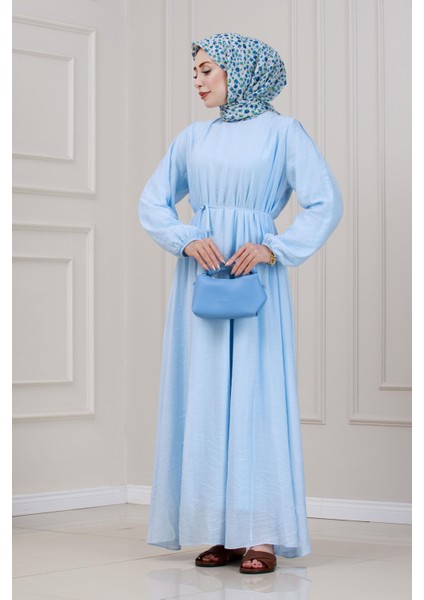 Beli Bağcıklı Pera Elbise-Mavi modelleri