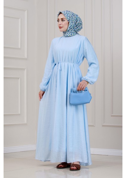 Beli Bağcıklı Pera Elbise-Mavi fırsatları