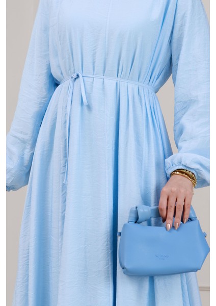 Beli Bağcıklı Pera Elbise-Mavi indirimleri