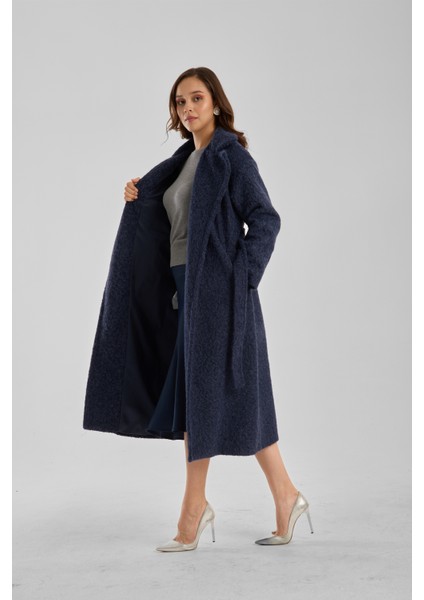 Lacivert Buklet Kaşe Oversize Kaban