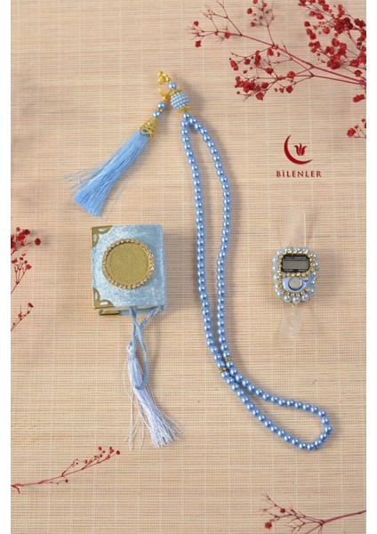 Hediyelik Kutulu Mini Kur'an Inci Tesbih ve Taşlı Zikirmatik Seti 5 Adet fiyatları