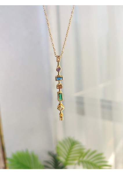 Kadın Çelik Renkli Zirkon Taşlı Geometrik Model Y Kolye fiyatları