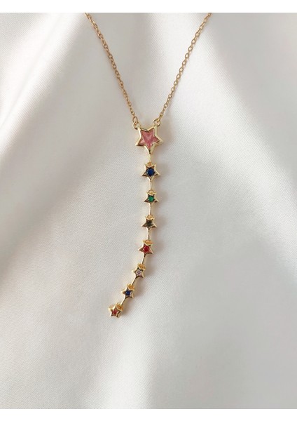 Kadın Çelik Renkli Zirkon Taşlı Yıldız Model Y Kolye