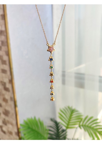 Kadın Çelik Renkli Zirkon Taşlı Yıldız Model Y Kolye fiyatları