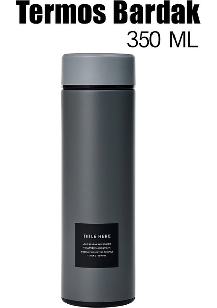 Paslanmaz Çelik Matara Termos Su Şişesi 350ML Vakumlu Kapak - Gri