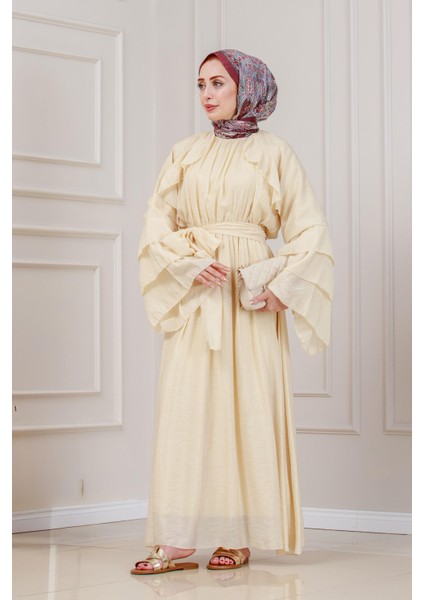 Fırfır Detaylı Lora Elbise-Krem fiyatları