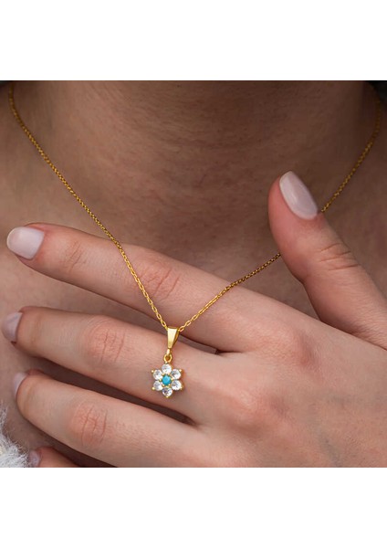 Gümüş Mavi Taşlı Gold Çiçek Kadın Kolye (BC-E74B06) fiyatları