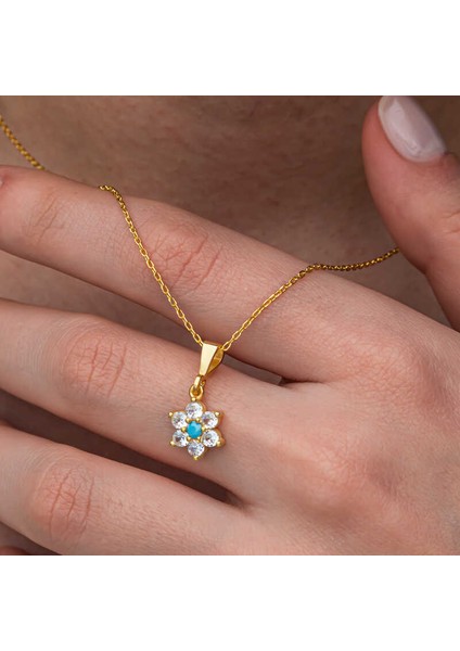 Gümüş Mavi Taşlı Gold Çiçek Kadın Kolye (BC-E74B06) modelleri