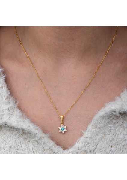 Gümüş Mavi Taşlı Gold Çiçek Kadın Kolye (BC-E74B06) fırsatları