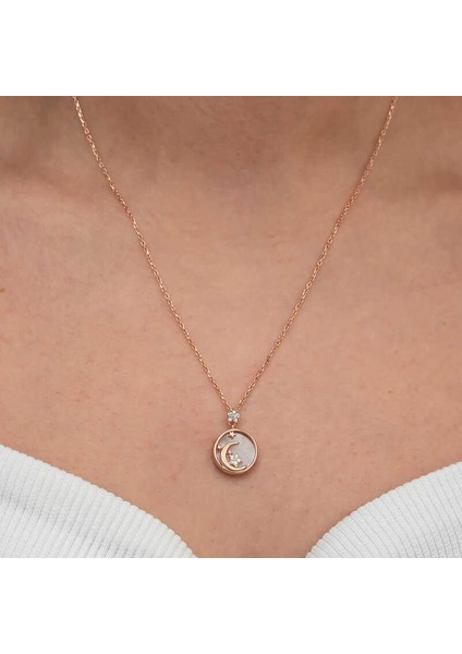 Gümüş Rose Sedef Taşlı Ay Yıldız Hilal Kadın Kolye (BC-FDA2A0) fırsatları