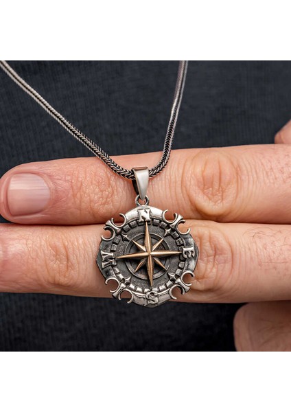 Gümüş Oksitli Pusula Erkek Kolye (Bc-1dcff2)