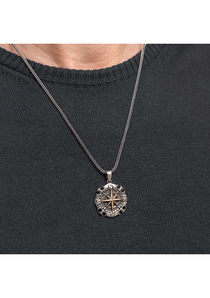 Gümüş Oksitli Pusula Erkek Kolye (Bc-1dcff2) modelleri