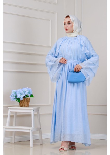 Fırfır Detaylı Lora Elbise-Mavi fiyatları