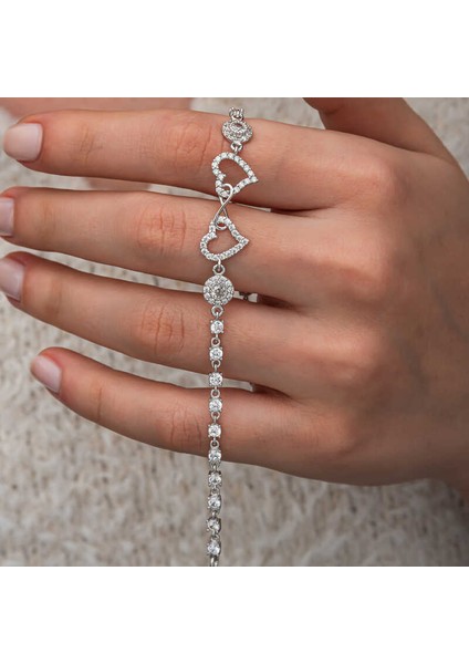 Gümüş Sonsuzluk Iki Kalp Kadın Bileklik (BC-42C1A3)
