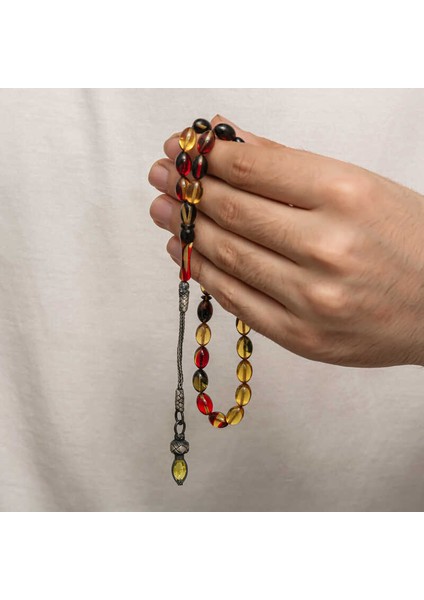 Gümüş 1000 Ayar Kazaz Püsküllü Sıkma Kehribar Tesbih (BC-90DA4F) fiyatları