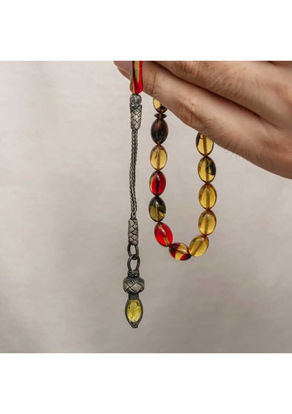 Gümüş 1000 Ayar Kazaz Püsküllü Sıkma Kehribar Tesbih (BC-90DA4F) modelleri