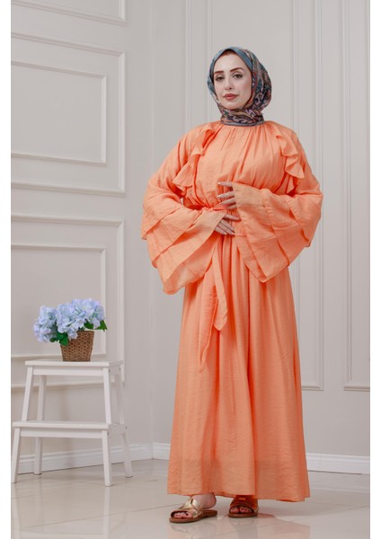 Fırfır Detaylı Lora Elbise-Turuncu fiyatları