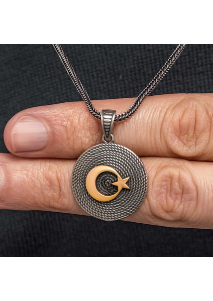 Gümüş Ay Yıldızlı Erkek Kolye (BC-D3D293)