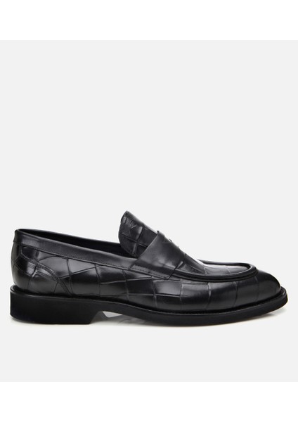 Masters 02AYH305260A100 Deri Siyah Erkek Kroko Desenli Loafer