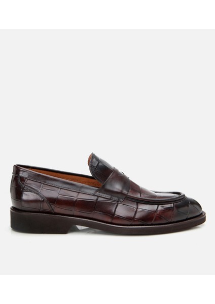 Masters 02AYH305260A480 Deri Kahve Erkek Kroko Desenli Loafer