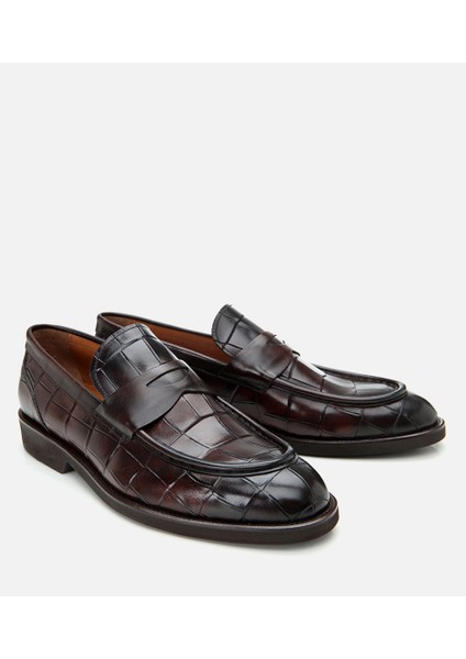 Masters 02AYH305260A480 Deri Kahve Erkek Kroko Desenli Loafer