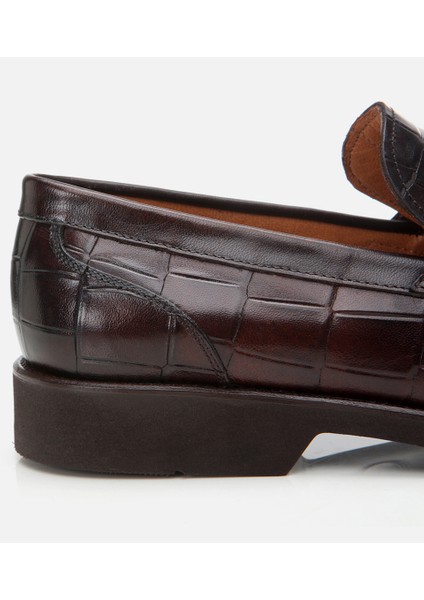 Masters 02AYH305260A480 Deri Kahve Erkek Kroko Desenli Loafer