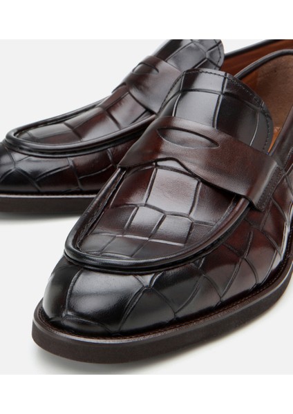 Masters 02AYH305260A480 Deri Kahve Erkek Kroko Desenli Loafer