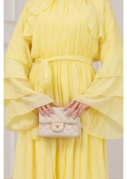 Fırfır Detaylı Lora Elbise-Sarı fırsatları